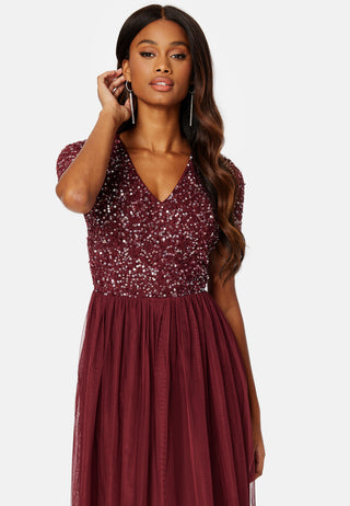 Short Sleeve Sequin Embellished Midi Dress