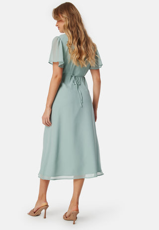 Butterfly Sleeve Button Midi Dress