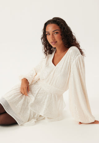 Flounce Balloon Sleeve Sequin Dress