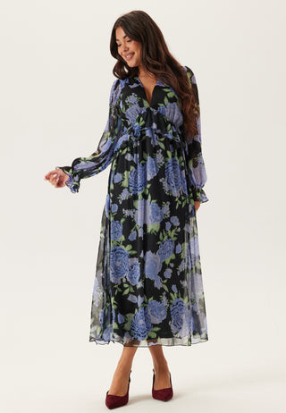 Frill L/S Chiffon Midi Dress