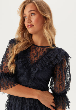 Lace Frill Puff Sleeve Dress