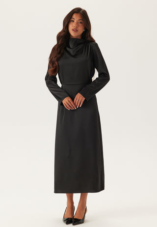 Satin Cowl Neck Midi Dress