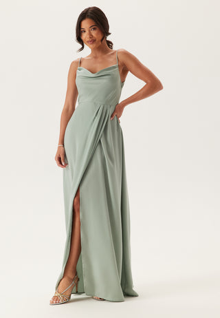 Waterfall Slit Satin Gown