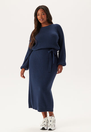 Round Neck Rib Knitted Midi Dress