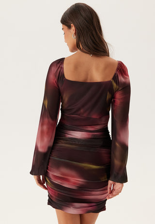 Ruched Mesh Mini Dress