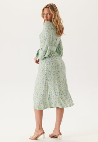 Soft Midi Button Volume Sleeve Dress