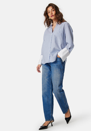 Contrast Collar Striped Shirt
