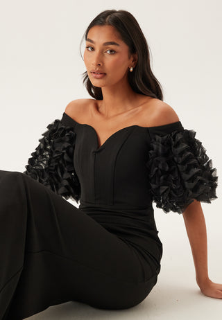 Bardot Ruffle Sleeve Maxi Dress