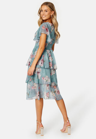 Floral Flutter Tiered Midi Dress