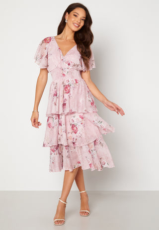 Floral Flutter Tiered Midi Dress