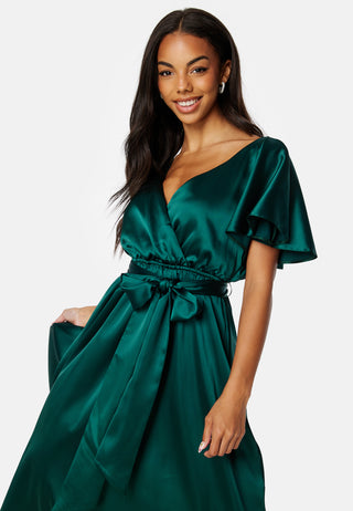 Flutter Sleeve Satin Midi Dress