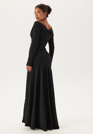 Long Sleeve Bardot Pleat Maxi With Split
