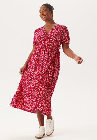 Evie Puff Sleeve Midi Wrap Dress