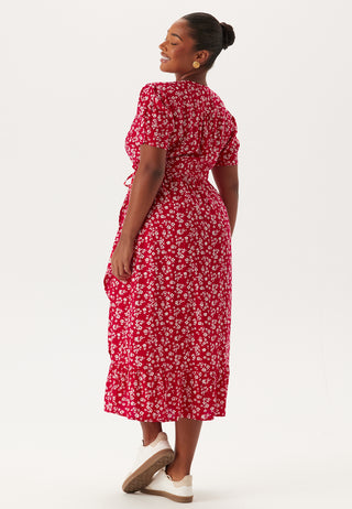 Evie Puff Sleeve Midi Wrap Dress