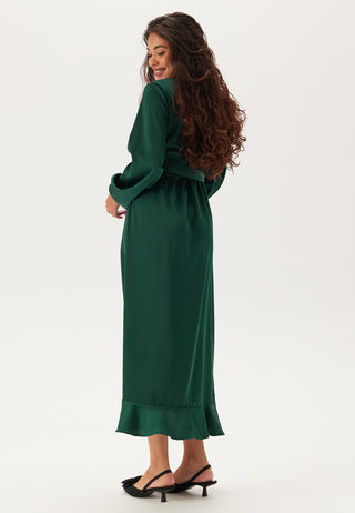 Wrap L/S Satin Maxi Dress