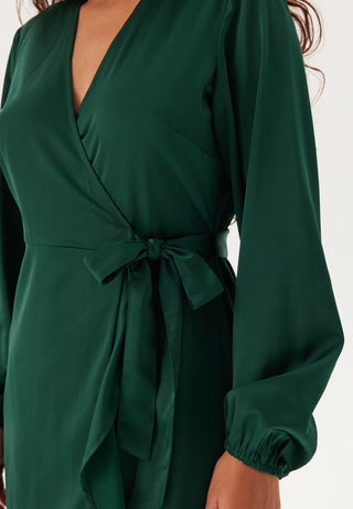 Wrap L/S Satin Maxi Dress