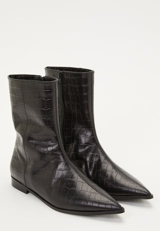 Croco Leather Ankle Boot