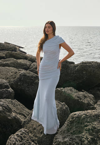 Off Shoulder Mesh Gown