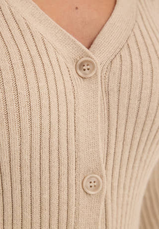 Rib Knitted Cardigan Dress Beige