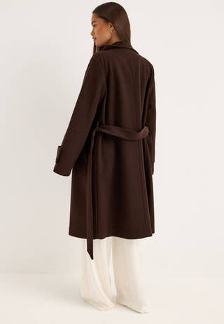 High Neck Midi Coat Brown