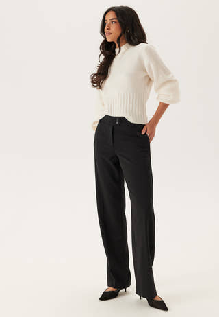 Mid Waist Straight Back Pocket Trousers