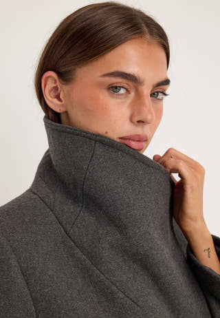 Long Wool Blend Coat Grey