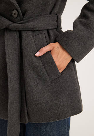 Short Wool Blend Coat Grey