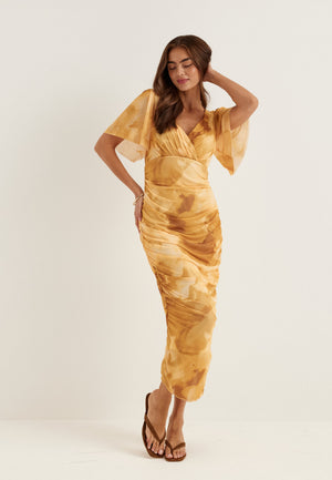 Butterfly Sleeve Mesh Ankle Dress