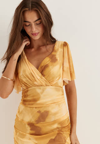 Butterfly Sleeve Mesh Ankle Dress