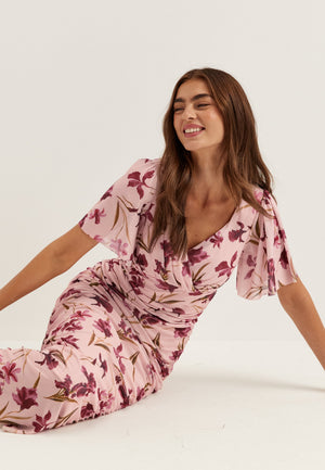 Butterfly Sleeve Mesh Ankle Dress