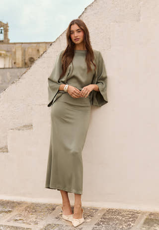 Wide Sleeve Satin Ankle Dress