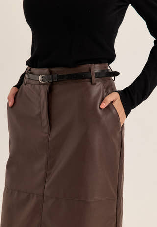 Vidagmar Hw Midi Coated Skirt Brown