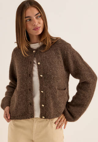 Objsaggia Re L/S KNIT CARDIGAN Brown