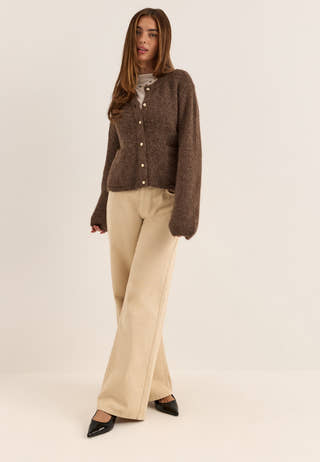Objsaggia Re L/S KNIT CARDIGAN Brown