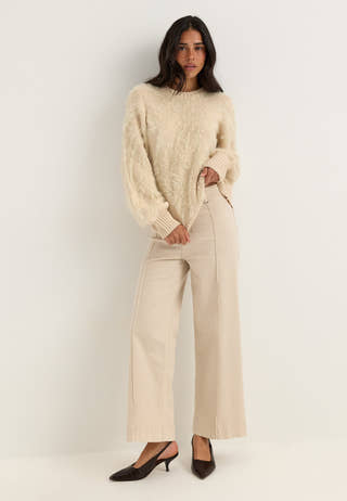 Objhollow L/S RE KNIT PULLOVER Beige