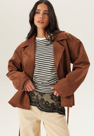 Belted Faux Suede Jacket