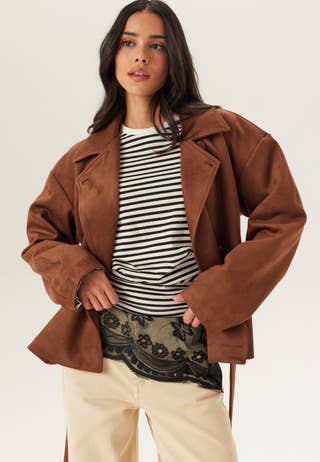 Belted Faux Suede Jacket