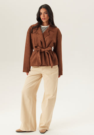 Belted Faux Suede Jacket