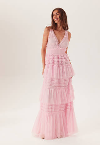 Frill Dotted Tulle Gown