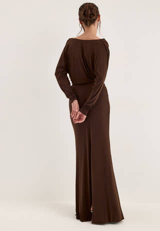 Multi Way Long Sleeve Maxi Dress Brown