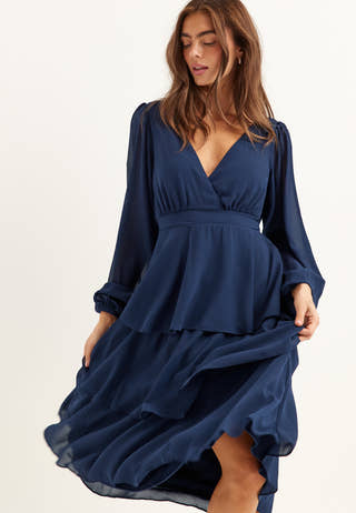 Long Sleeve Tiered Midi Dress