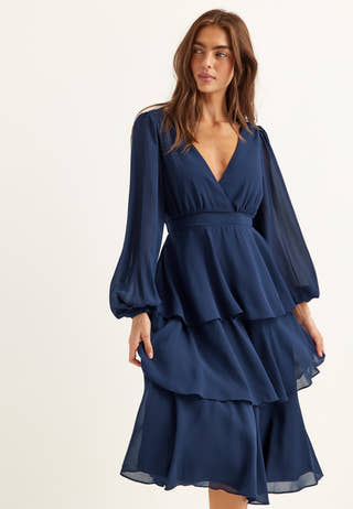 Long Sleeve Tiered Midi Dress