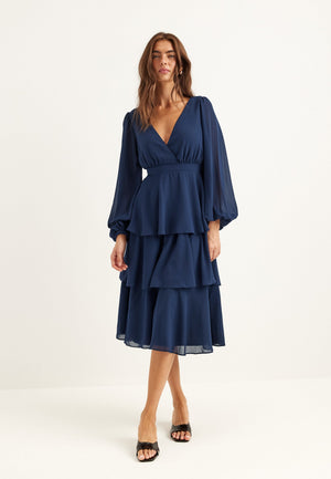 Long Sleeve Tiered Midi Dress