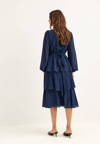 Long Sleeve Tiered Midi Dress
