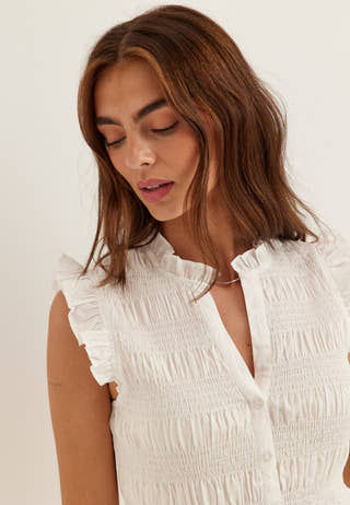 Sleeveless Cotton Smock Blouse