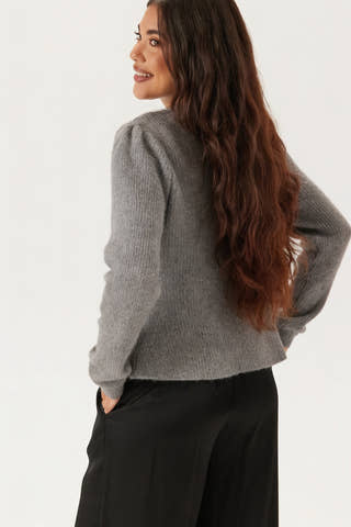 Pcsilly Ls Puff Knit Cardigan Grey