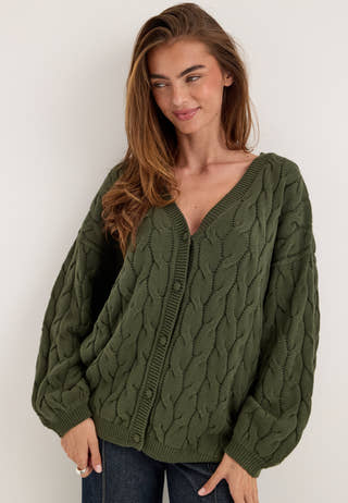 Cable Knit Cardigan Green
