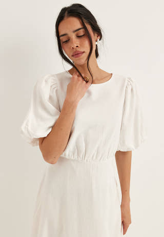 Balloon Sleeve Linen Maxi Dress
