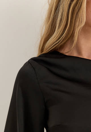 One Shoulder Satin Gown Black