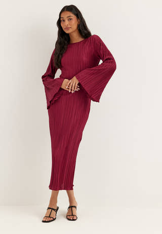 pleated frill midi dress Reiss Florere Pleated Frill Midi Dress in Chocolate